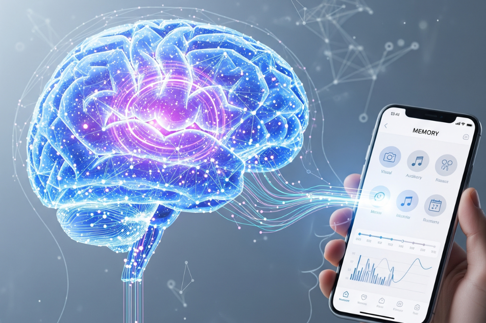 cerebro conectado a aplicación para la memoria